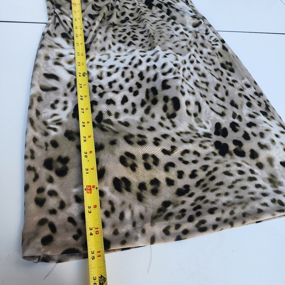 Vince Camuto Leopard Print Sleeveless Ruched Dress Stretch Tan Brown Sz S - Picture 13 of 14